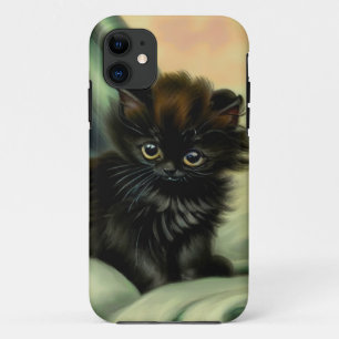 Vintage Black Kitten Illustration iPhone 11 Case