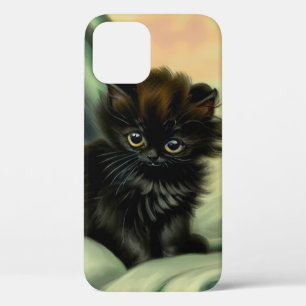 Vintage Black Kitten Illustration iPhone 12 Case