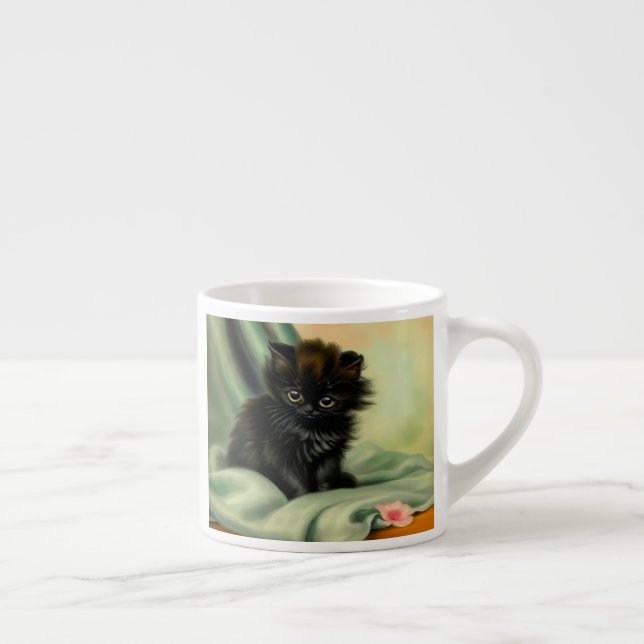 Vintage Black Kitten Illustration Espresso Cup (Right)