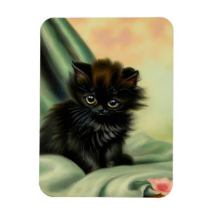 Vintage Black Kitten Illustration Magnet