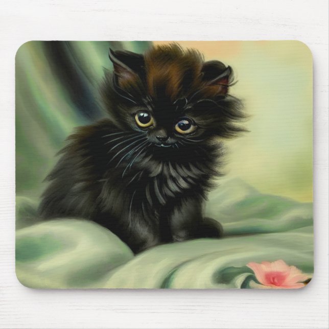 Vintage Black Kitten Illustration Mouse Pad (Front)