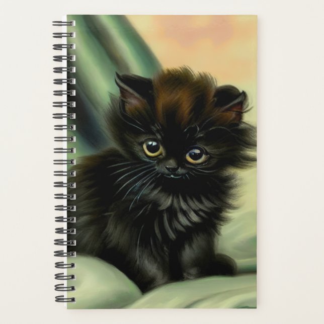 Vintage Black Kitten Illustration Planner (Front)