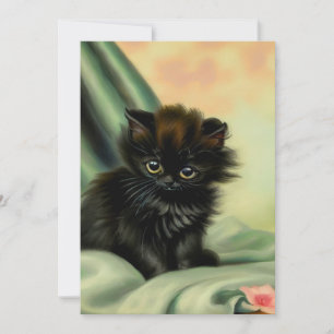 Vintage Black Kitten Illustration Save The Date