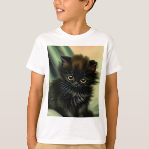 Vintage Black Kitten Illustration T-Shirt