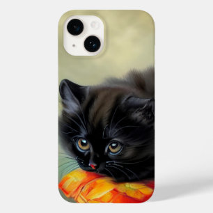 Vintage Black Kitten with Red Flower Blanket Case-Mate iPhone 14 Case