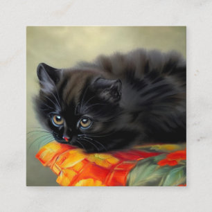 Vintage Black Kitten with Red Flower Blanket Enclosure Card