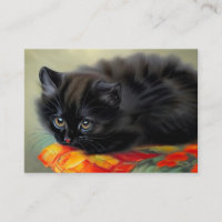 Vintage Black Kitten with Red Flower Blanket