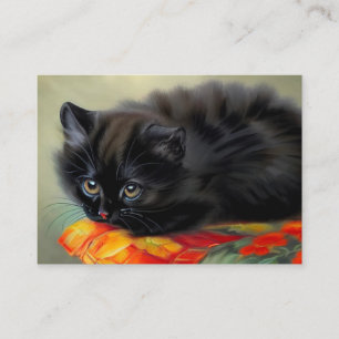 Vintage Black Kitten with Red Flower Blanket Enclosure Card