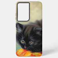 Vintage Black Kitten with Red Flower Blanket