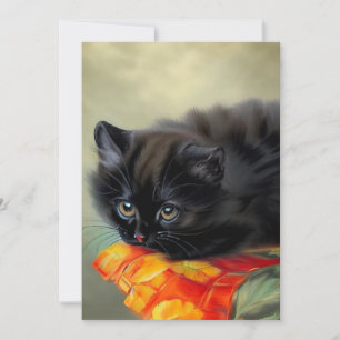 Vintage Black Kitten with Red Flower Blanket Save The Date