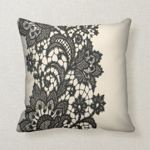 Vintage  black Lace beige Paris Fashion Cushion