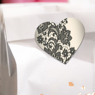 Vintage black Lace beige Paris Fashion Heart Sticker
