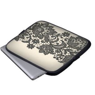 Vintage black Lace beige Paris Laptop Sleeve