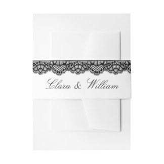 Vintage Black Lace Border Calligraphy Wedding Invitation Belly Band