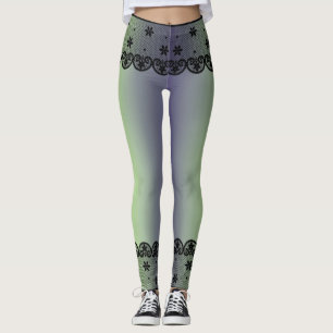Vintage Black Lace Border & Dark Gradient Leggings