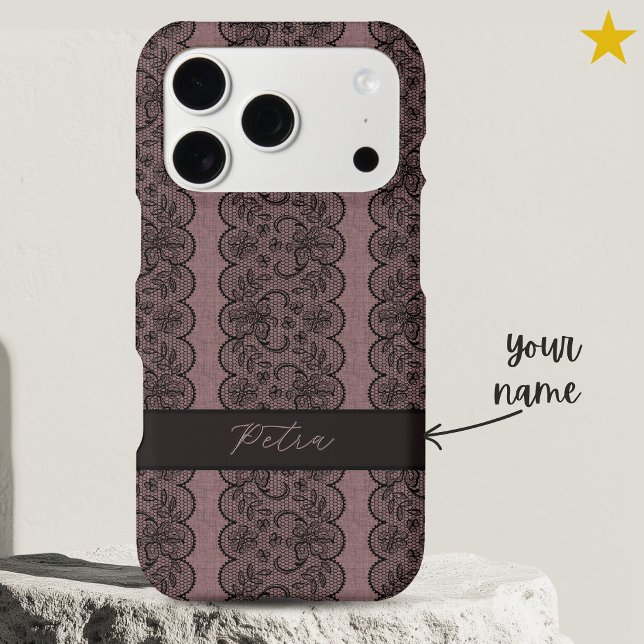 Vintage Black Lace Custom Monogram Pink Linen (Creator Uploaded)