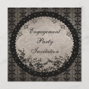 Vintage Black Lace & Sequins Engagement Party Invitation