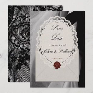 Vintage Black Lace Wax Seal Photo Save the Date