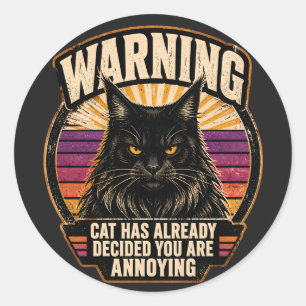 Vintage Black Maine Coon Warning Sunburst Badge Classic Round Sticker