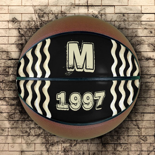 Vintage Black Monogram Year Number Basketball (Creator Uploaded)
