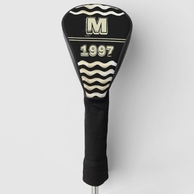 Vintage Black Monogram Year Number Golf Head Cover (Front)