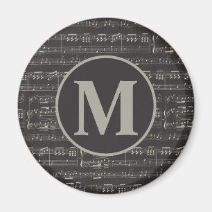 Vintage Black music note Pattern Monogram Magnet