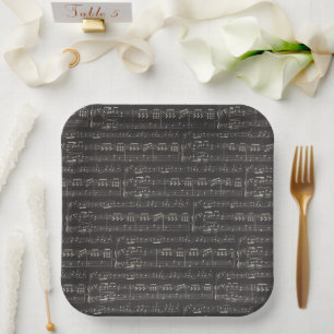 Vintage black music note Pattern Musician  Paper Plate
