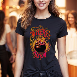 Vintage Black Orange Witch Brew Halloween Costume T-Shirt