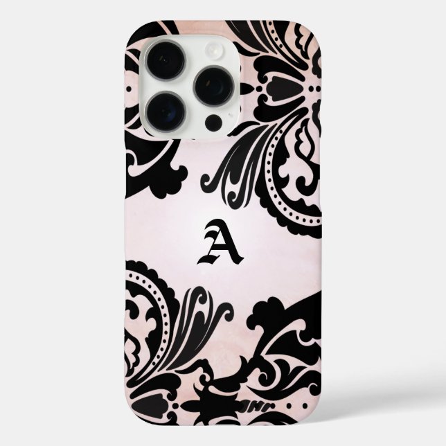Vintage Black Pink  Damask Case-Mate iPhone Case (Back)