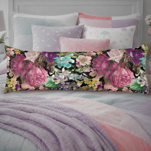 Vintage Black Pink Shabby Chic Roses Pattern Body Cushion