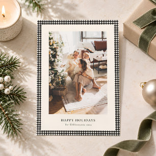 Vintage Black Plaid Two Photos Gingham Christmas Holiday Card