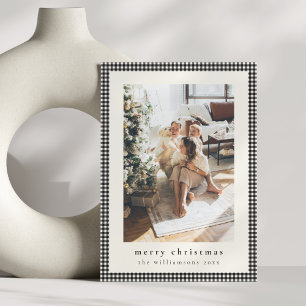 Vintage Black Plaid Two Vertical Photos Christmas Holiday Card