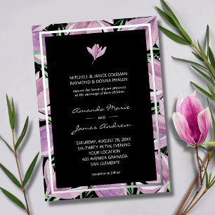 Vintage Black Purple Floral Wedding Invitations