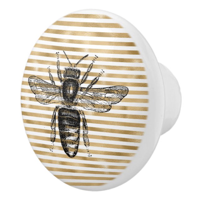 Vintage Black Queen Bee Stripe Ceramic Knob (Right)
