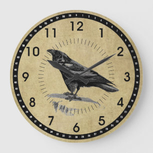 Vintage Black Raven Round Wall Clock