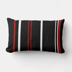 Vintage Black Red and White Stripes Lumbar Cushion