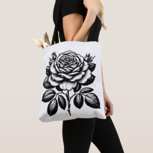 Vintage Black Rose Botanical Illustration Tote Bag