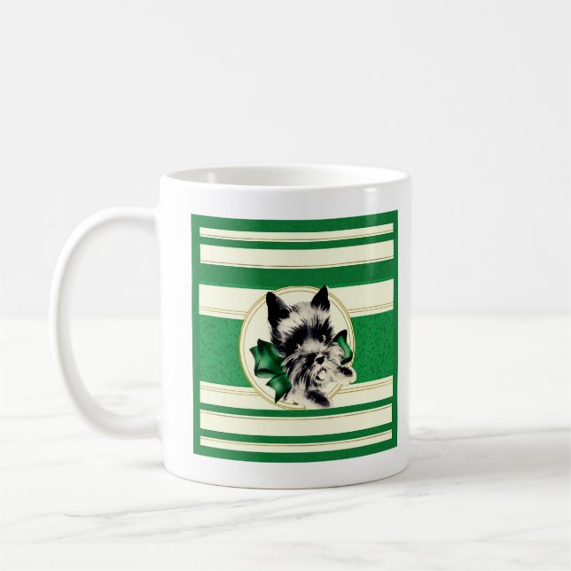 Vintage Black Scottish Terrier on green mug (Left)
