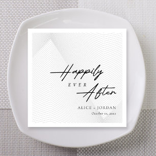 Vintage Black Script Geometric Wedding Napkin