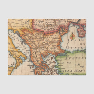 Vintage Black Sea Map with Pastel Engraved Regions Tissue Paper