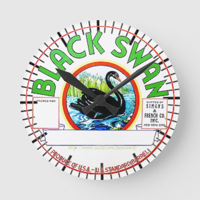 "Vintage Black Swan Label" Round Clock (Front)