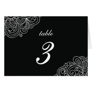 Vintage Black Swirl Damask Wedding Table Number
