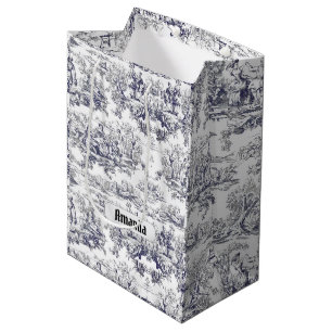 Vintage Black Toile de Jouy Floral Monogram Medium Gift Bag