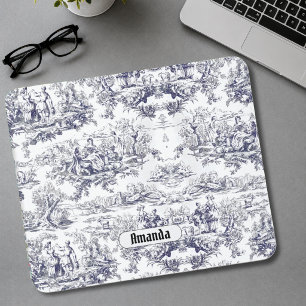 Vintage Black Toile de Jouy Floral Monogram Mouse Pad