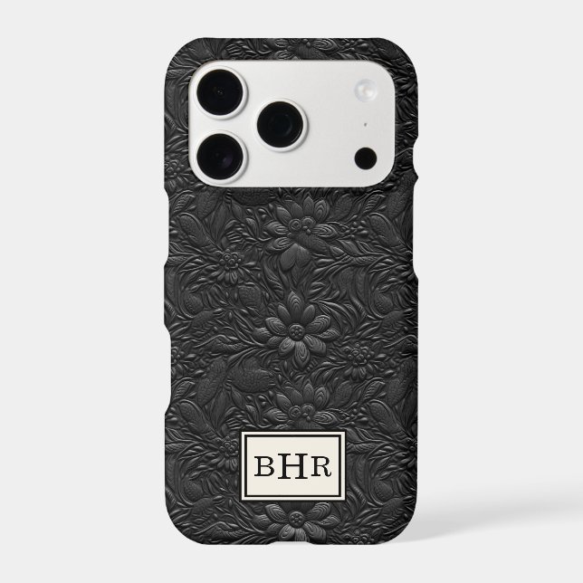 Vintage Black Tooled Leather Monogrammed (Back)