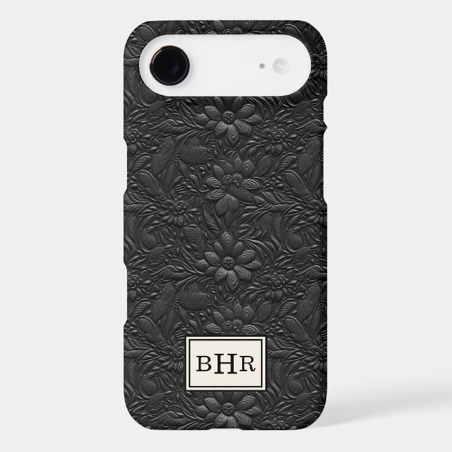 Vintage Black Tooled Leather Monogrammed (Back)
