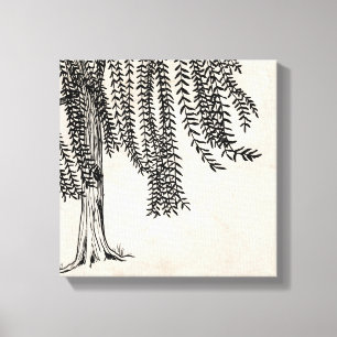 Vintage Black Weeping Willow Tree Canvas Print