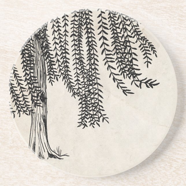 Vintage Black Weeping Willow Tree Coaster (Front)
