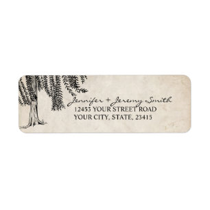 Vintage Black Weeping Willow Tree Return Address Label