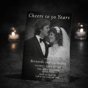 Vintage Black White 50 Years Anniversary Invitation